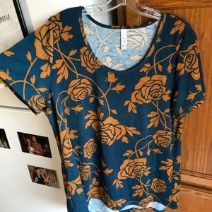 LULAROE teal and gold rose Classic T